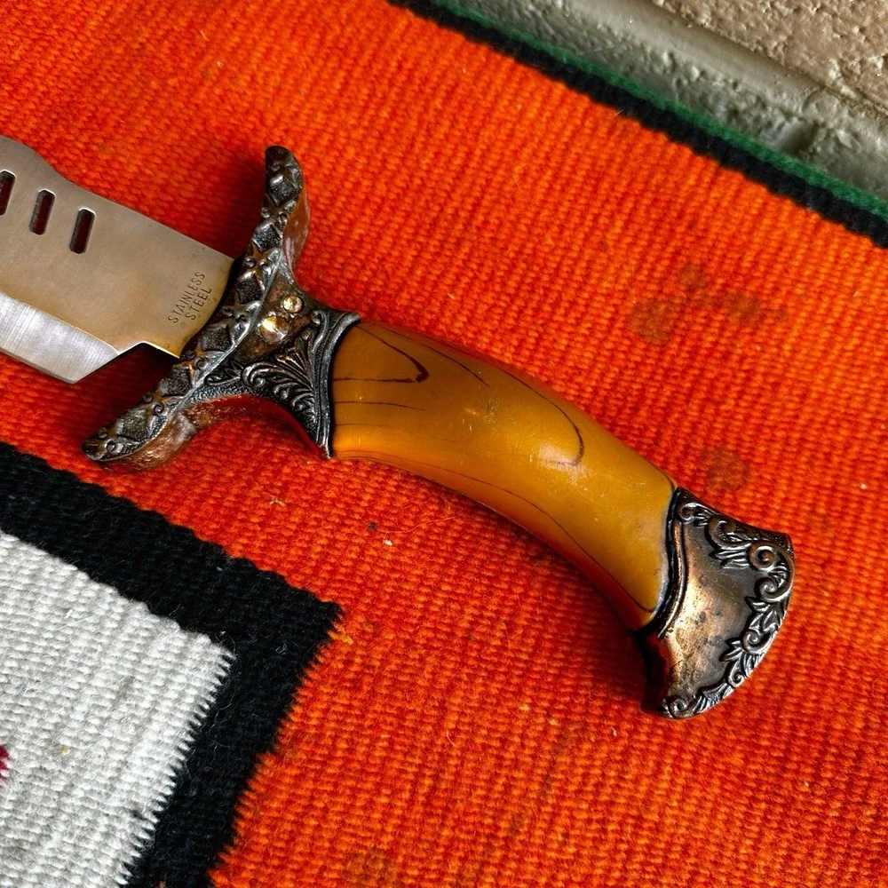 Vintage Maxam Stainless Steel Fighting Dagger Knife Stag Horn Handle